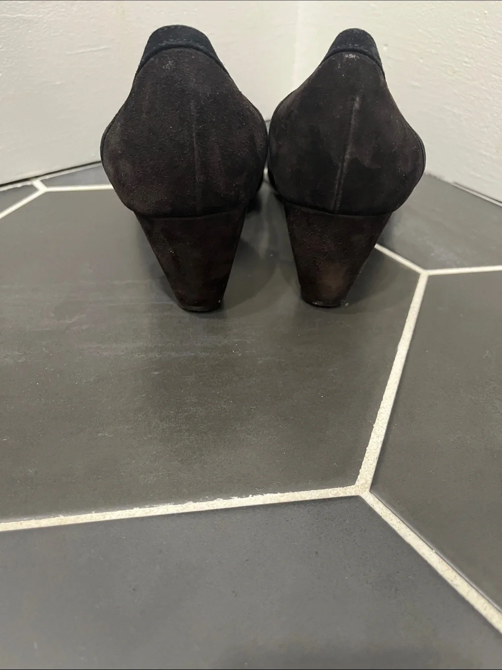 Couture Donald J. Pliner Black and Brown Suede Slingback Wedge Pumps
